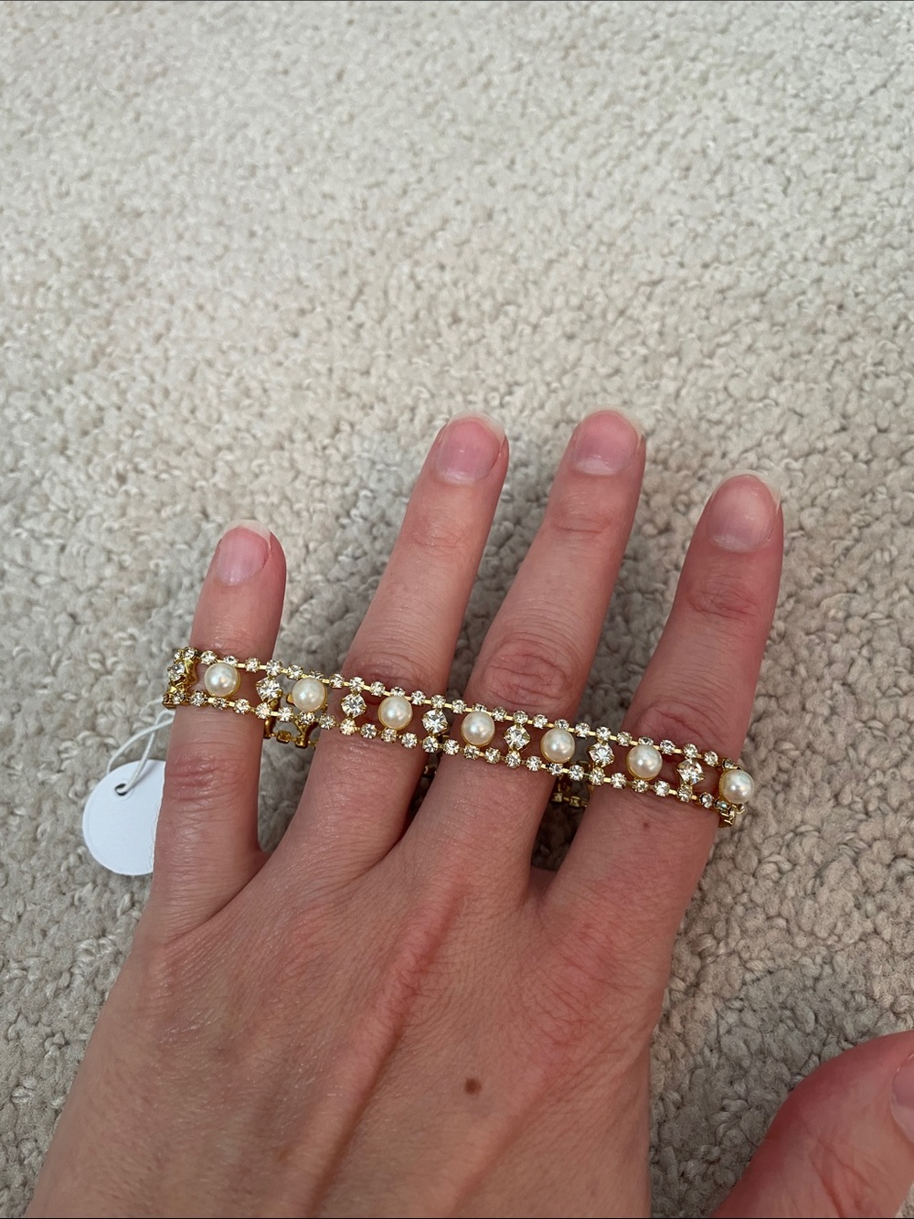 Gold Pearl & Crystal Stretch Bracelet - Elegant Women's Jewelry